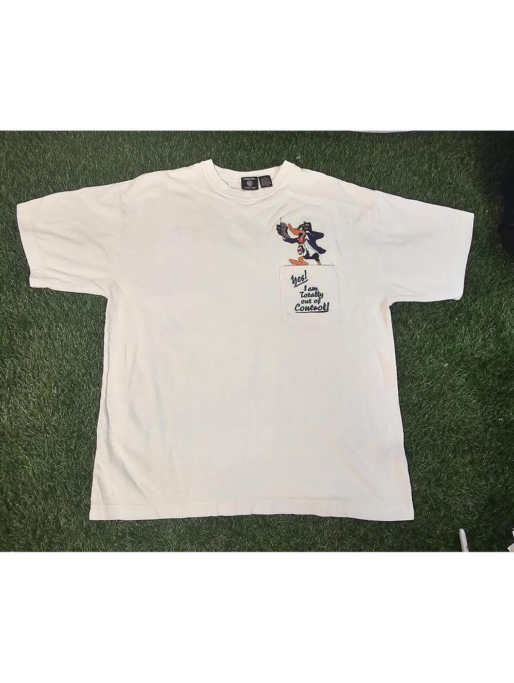 Vintage Looney Tunes Daffy Duck White Pocket T-Shirt Size Large